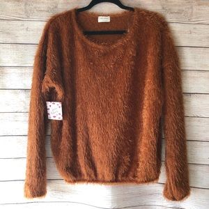 NWT Rust Faux Fur Scoop Neck Pullover Sweater XL